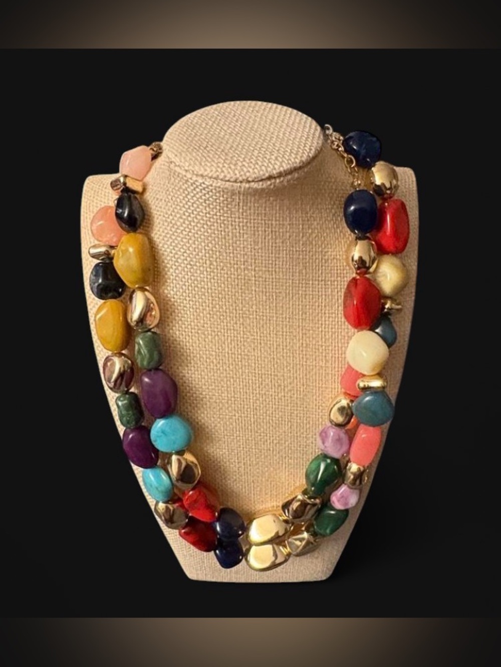 nOir Multicolor Statement Beaded Necklace Gold Tone Chunky Fashion Jewelry-NWT